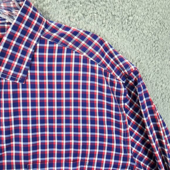 UNTUCKit Men's Blue Red Check Button Up Performance Shirt Stuhlmuller Size L - Picture 4 of 12